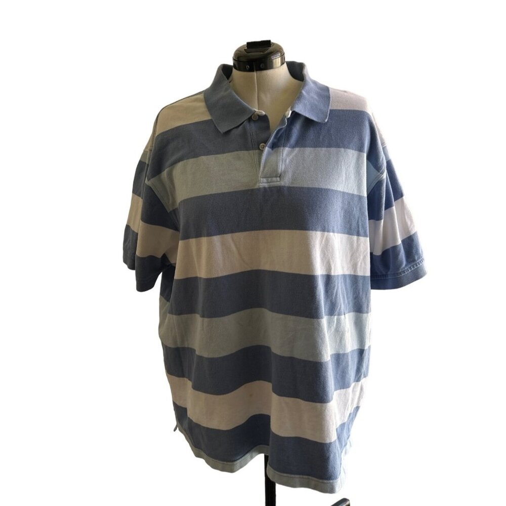 Roundtree & Yorke Men's Striped Polo Shirt Blue & White 100% Cotton SZ XXL # 995